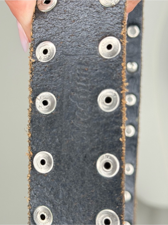 Vintage Black Leather Bohemian Belt with Decorative Brass Silver Buckle M main image 5